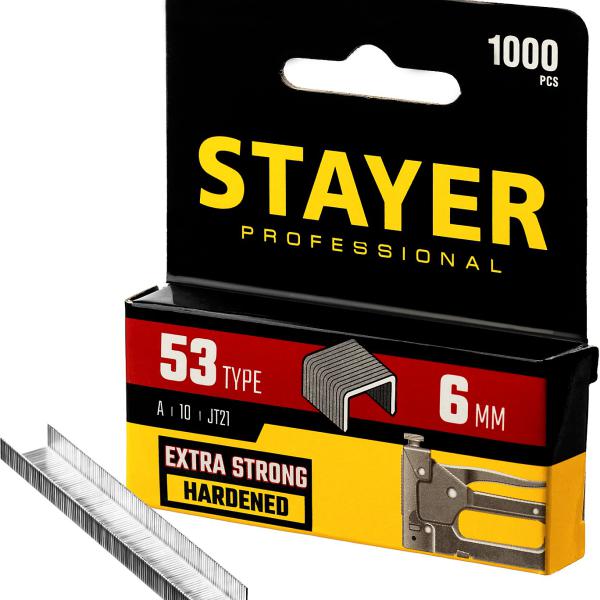 Скобы 6 мм для степлера плоские особотвердые тип 53, 1000 шт  STAYER 3159-06