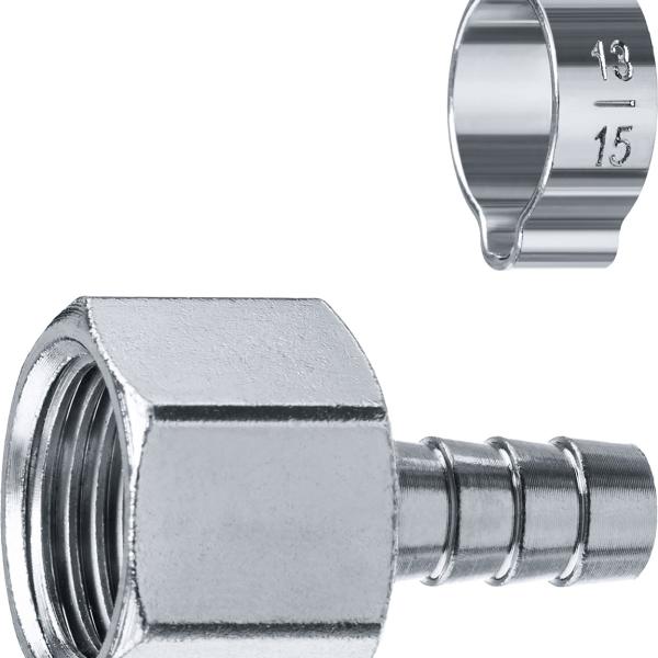 Переходник штуцер ″елочка″ 8 мм - 1/4″F Вн., с обжимным хомутом Зубр Профессионал 64923-1/4-8